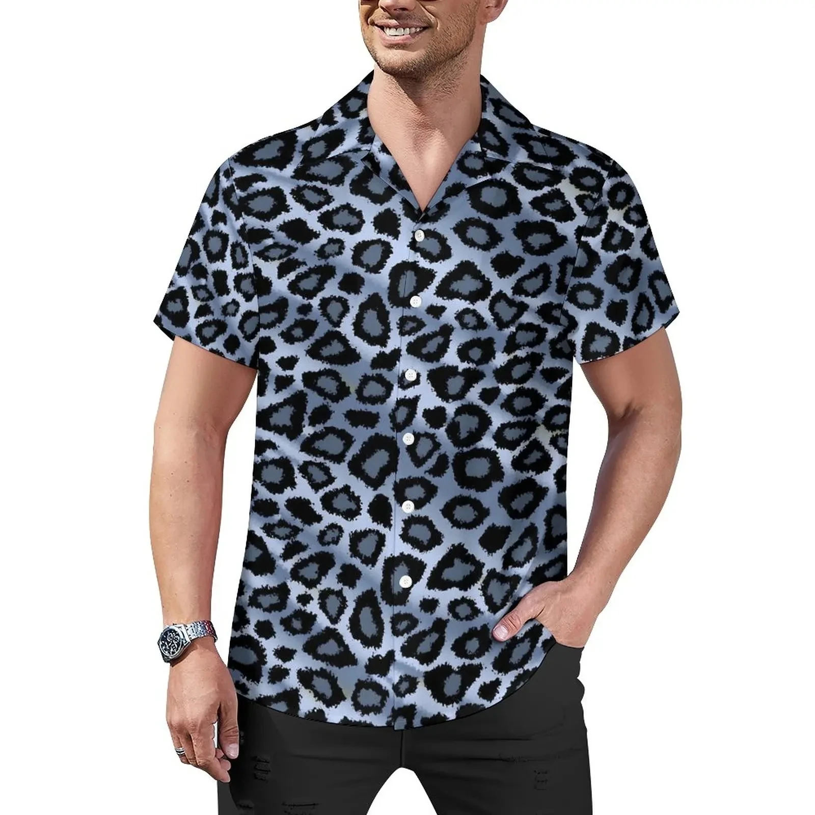 Sexy Red Leopard Hawaiian Spots Men's Shirts For Man Clothing ddmysmile Casual Vintage Y2k Summer Beach Street Style Plus Size Blouse Smile