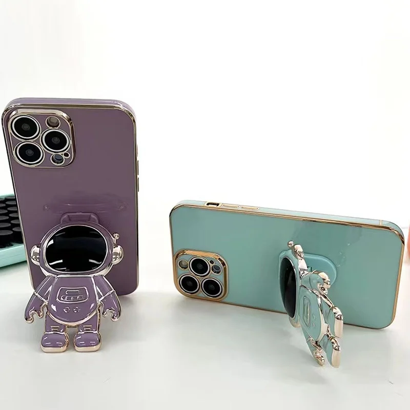 Mobile Phone Ring Holder Finger Kickstand Cute Plating Astronaut Phone Back Grip Hidden Bracket Universal Desk Foldable Holder