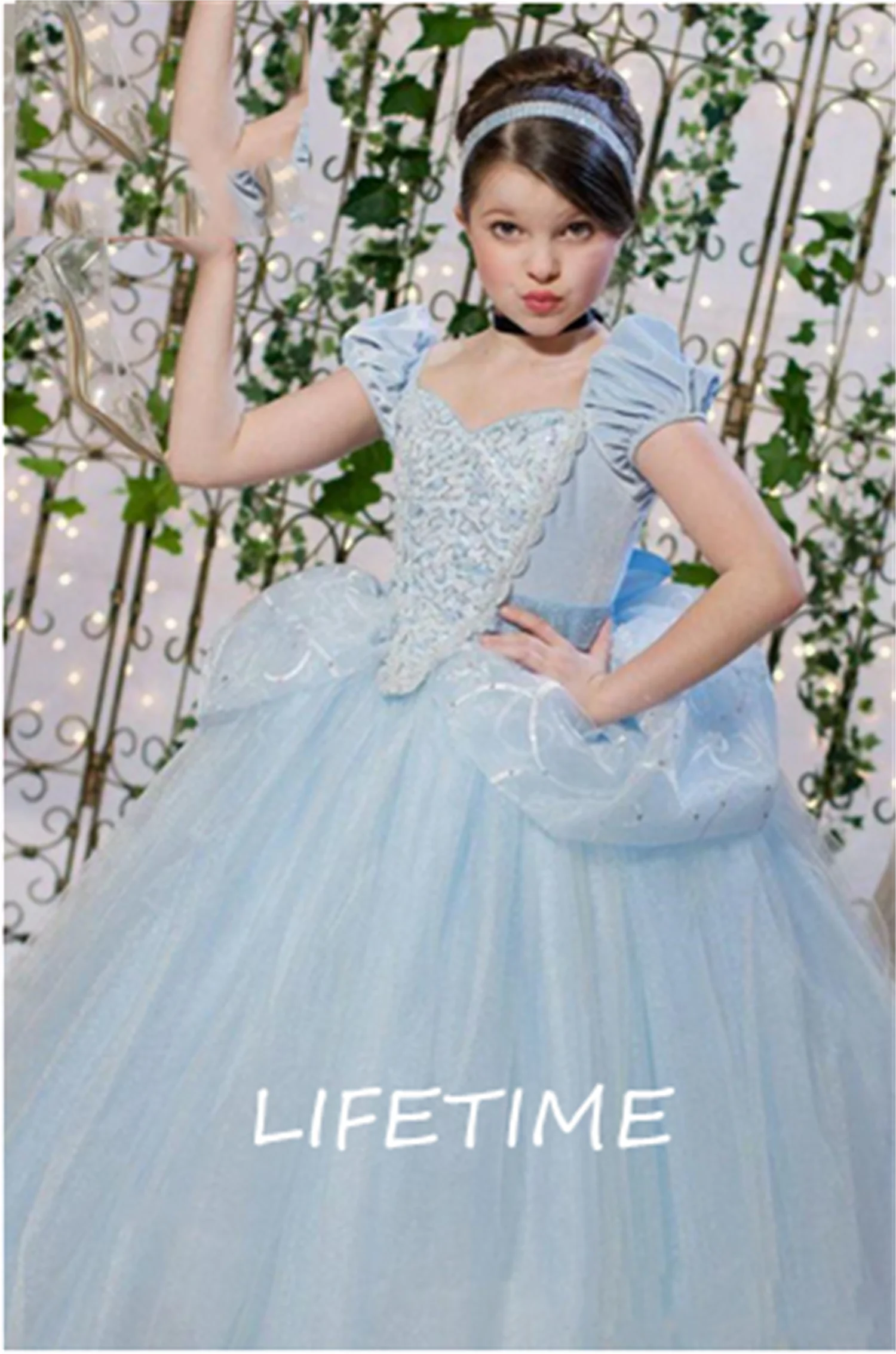 Pageant Dresses For Cinderella Teens Short Cap Sleeve Pleats Sequins Sky Blue Kids Ball Gown Girl Birthday Prom Dress smile