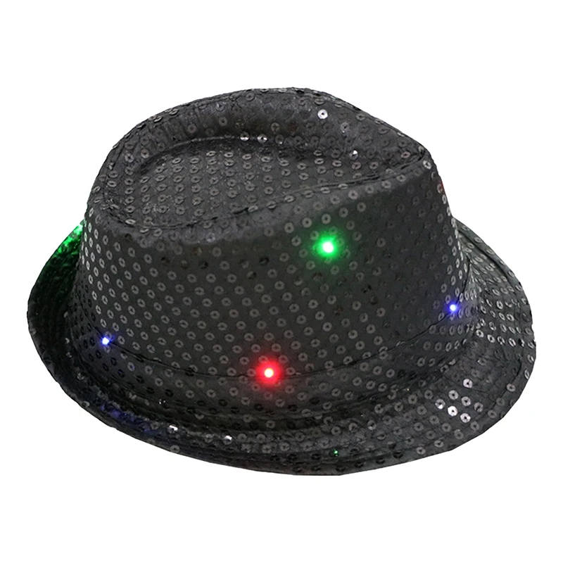 LED Luminous Creative Flashing Jazz Hat Glitter Sequins Cowboy Caps Performance Costume Shiny Hats ddmysmile Dance Show Party With Light Smile