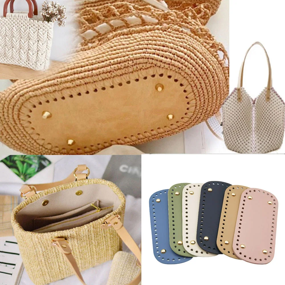 18*8cm Oval Bottom For DIY Knitted Bag Accessories Handbag Handmade Bag Bottom with Rivets PU Leather Diy Crochet Bag Bottom
