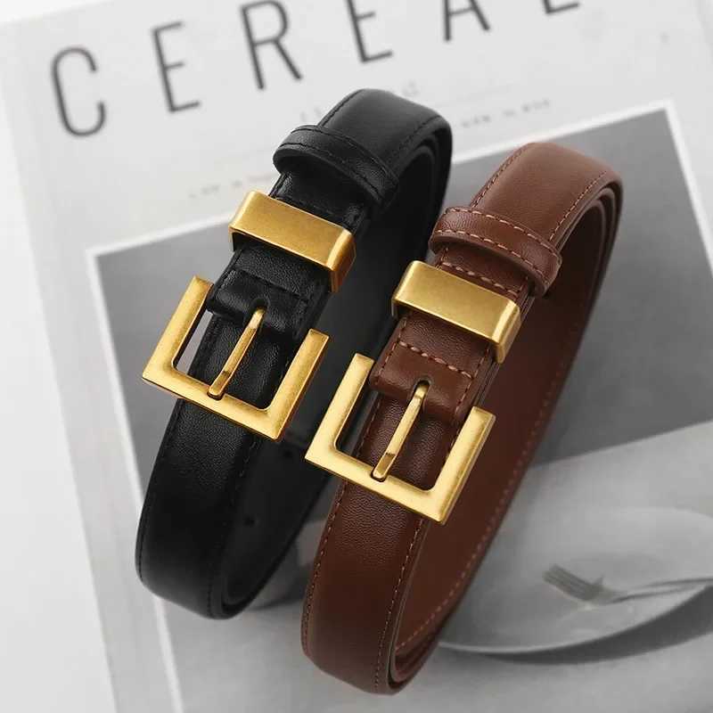 Fashionable leather square gold buckle strap high-end minimalist jeans clothing accessories luxury designer badge strap X2411091