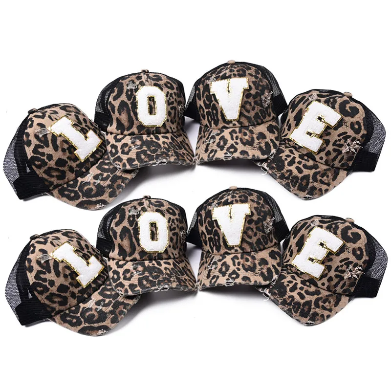 Casual Distressed Women's Adult Hats Female Girls Hip ddmysmile Hop Sports Mesh Baseball Cap Trucker Caps Leopard Print Snapback Hat Gorro Smile