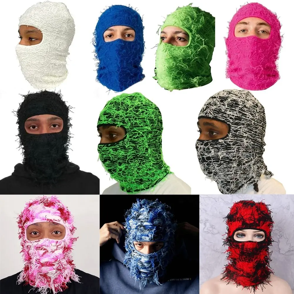 1Pcs Balaclava Distressed Knitted Full Face Ski Mask Shiesty Mask Camouflage Balaclava Fleece Fuzzy Balaclava Ski Balaclava