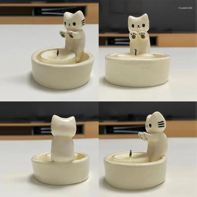 Candle Holders Kitten Holder Warm Paw Cat Plaster Cute Cartoon Home Decoration Craft Gift For Girls Women 0409 H260310