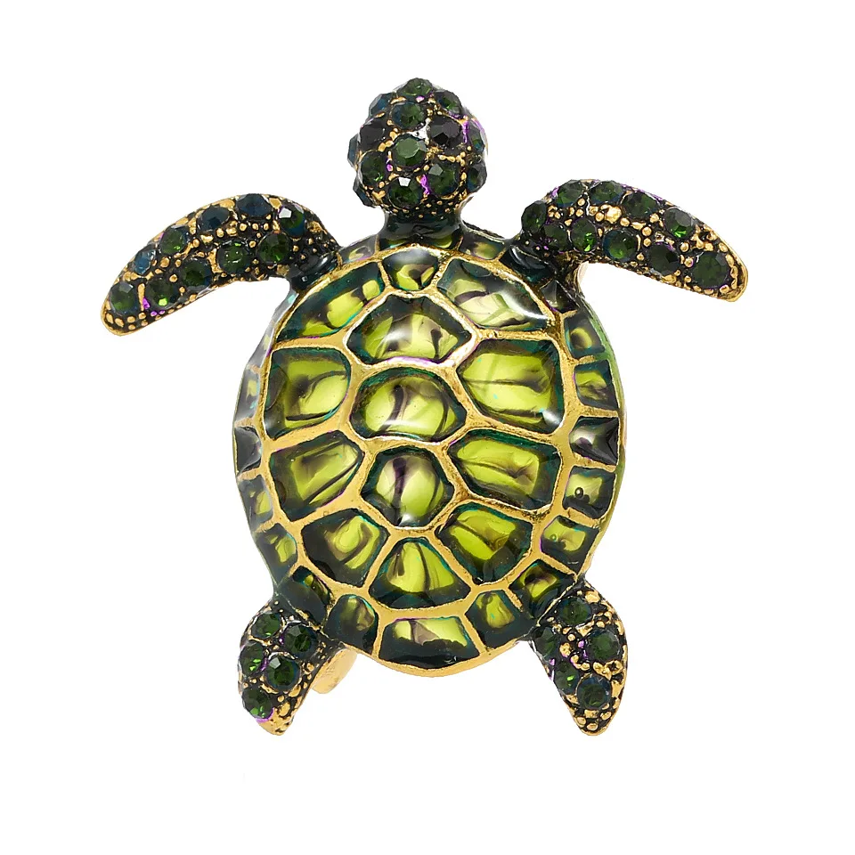 Brooch Female Turtle Enamel Rhinestone Marine Animal Brooches For Women And Men 3-Color Party ddmysmile Pin Jewelry Accessories Gifts Smile