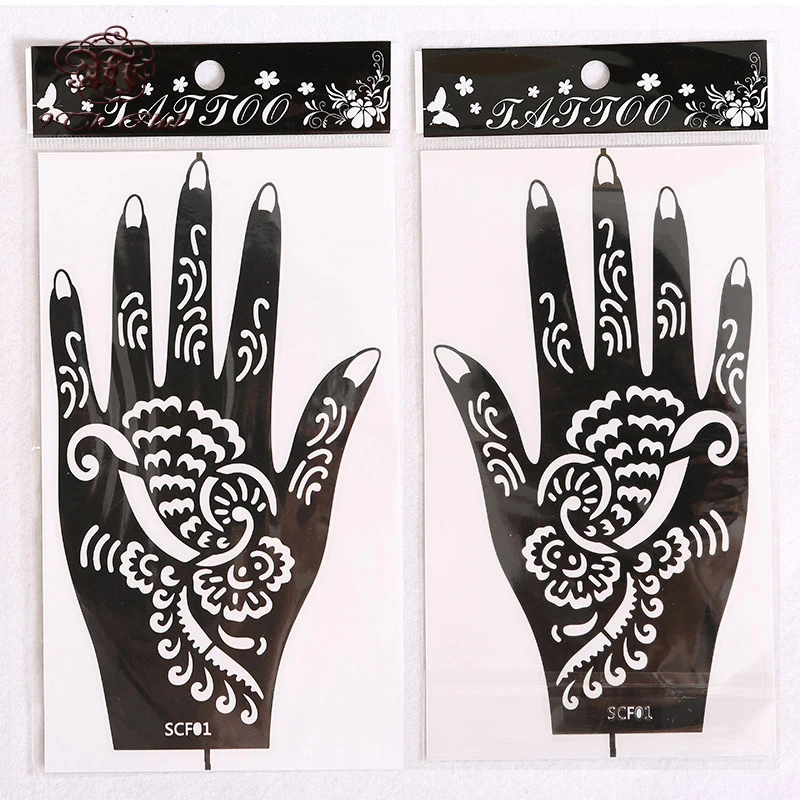 Pair Henna 1 (2Pcs) Hand Tattoo Stencil,Flower Glitter Airbrush Mehndi Henna Tattoo Stencils Templates For Body Paint 20*11Cm ddmysmile Smile () 20*11
