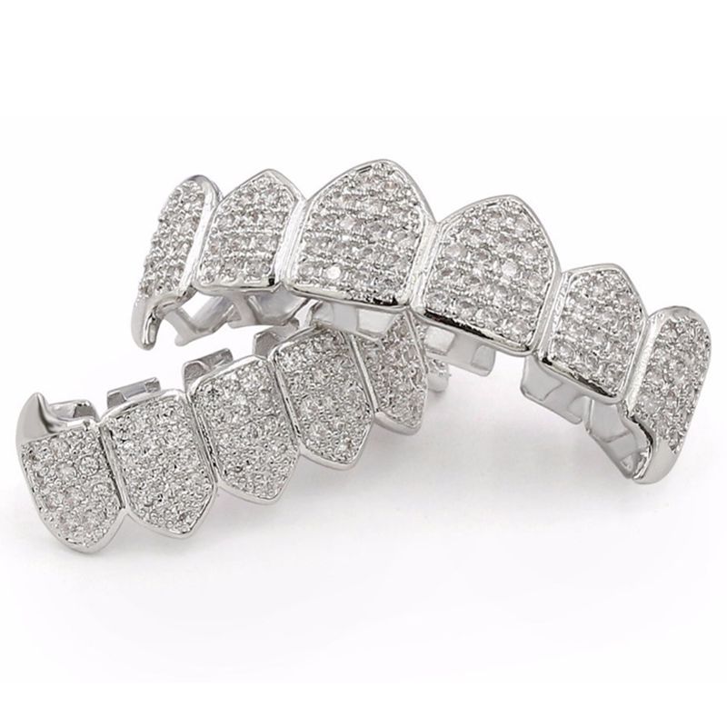 Silver Plated Top & Bottom Grillz Mouth Teeth Grills High Quality, Silver-color