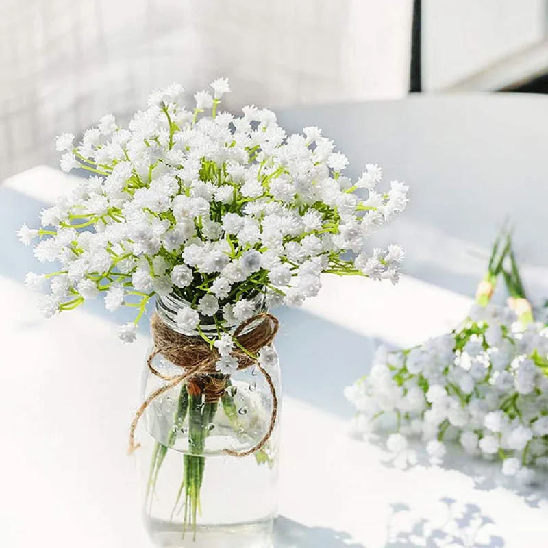 Breath Artificial Gypsophila Baby's Flowers Bouquets PU Fake Flower for Wedding Party Wreath Floral Arrangement Home Decoration smile