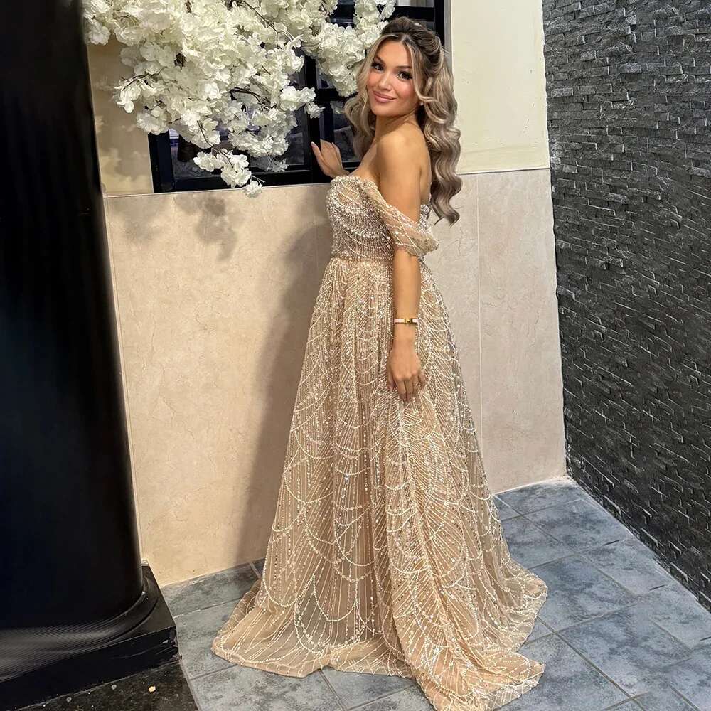 Hill Saudi Serene Arabic Nude Pearls Beaded Design A E Evening Dresses Gowns For Formal Ocn LA Customized vening mal L