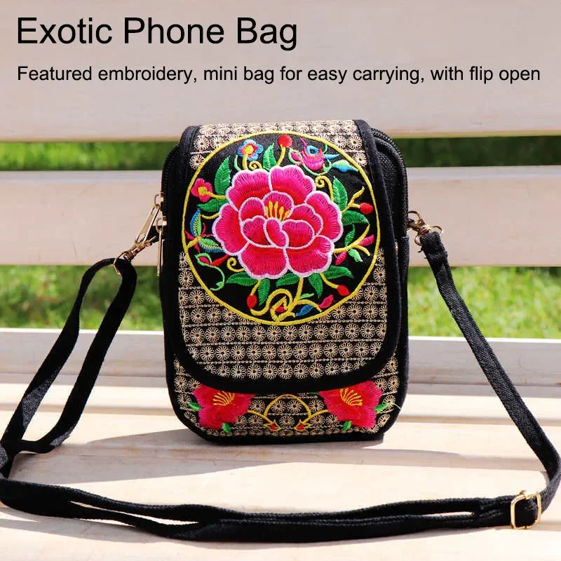 Style 1Pc Embroidered National Cloth Bag Waist Bag Oblique Span Shoulder Coin Mini Wallet Carry Vertical ddmysmile Square Smile