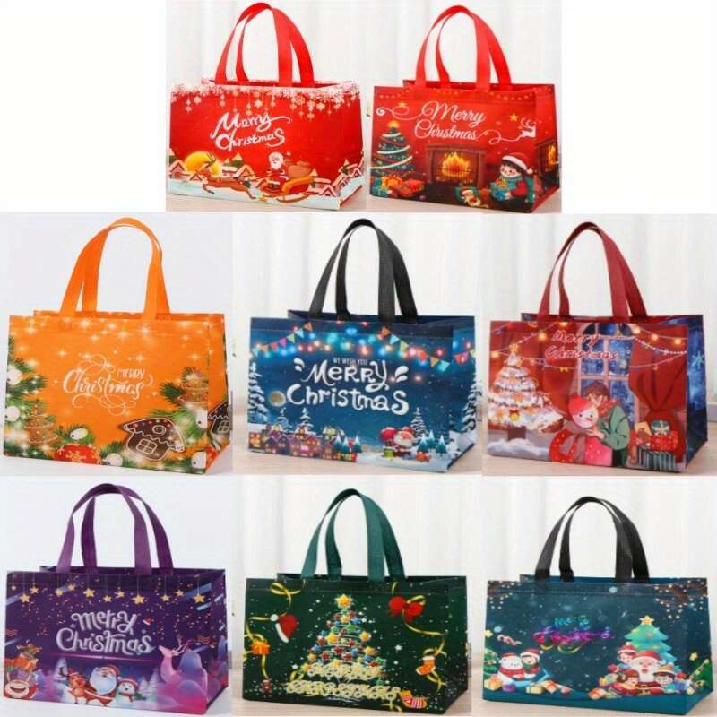 Christmas Festive 8pcs Christmas Gift with Handles - Durable Non-Woven Holiday Tote Bags for Party Favors & Presents