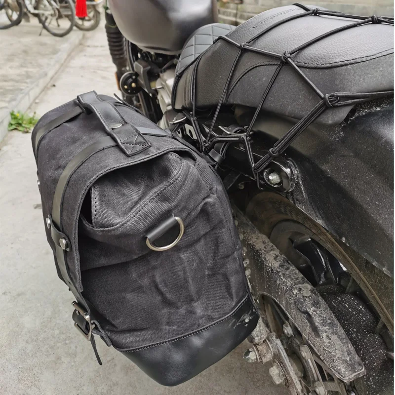 Retro Motorcycle Saddle Bag Waterproof Motorbike Side Bag Large Capacity Saddlebags Canva Motorcycle Backpack Vintage