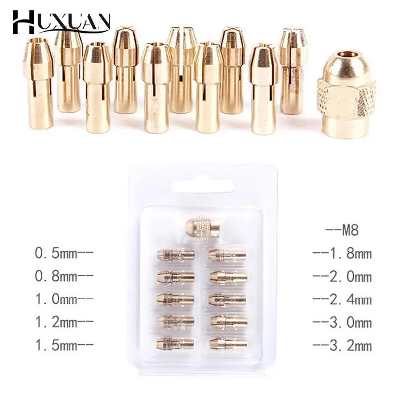 Brass Drill 11PCS/lot Mini Collet Chuck 0.5-3.2mm Brass And Nut For Dremel Rotary Tool Accessories Set smile