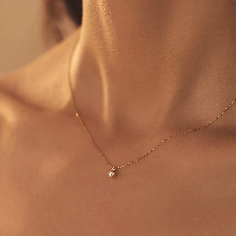 Sier ROXI Sterling S 2.5/3/3.5mm Classic Wedding Gift Single Cubic Zirconia Pendant Necklace For Bride Lover Neck Chain smile