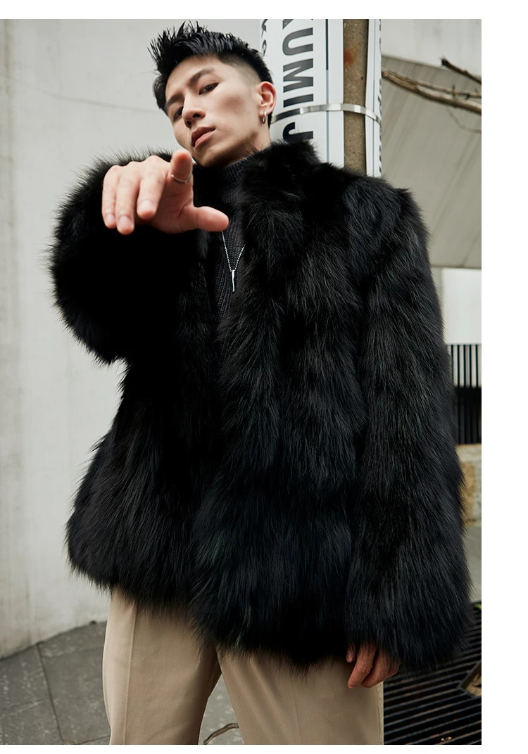 genuine natural raccoon fur coat mens fashionable stand up collar jacket warm winter coat 241108