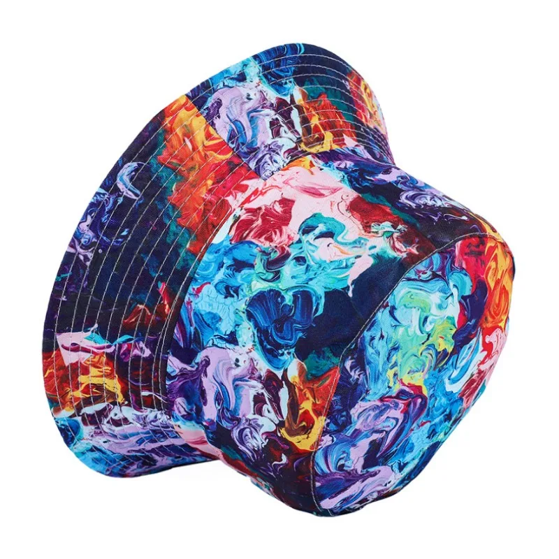 Printed Hats New Bucket ddmysmile Women European And American Tie-Dye Fisherman Hat Outdoor Sunshade Double-Sided Men's Cap Wholesale Smile