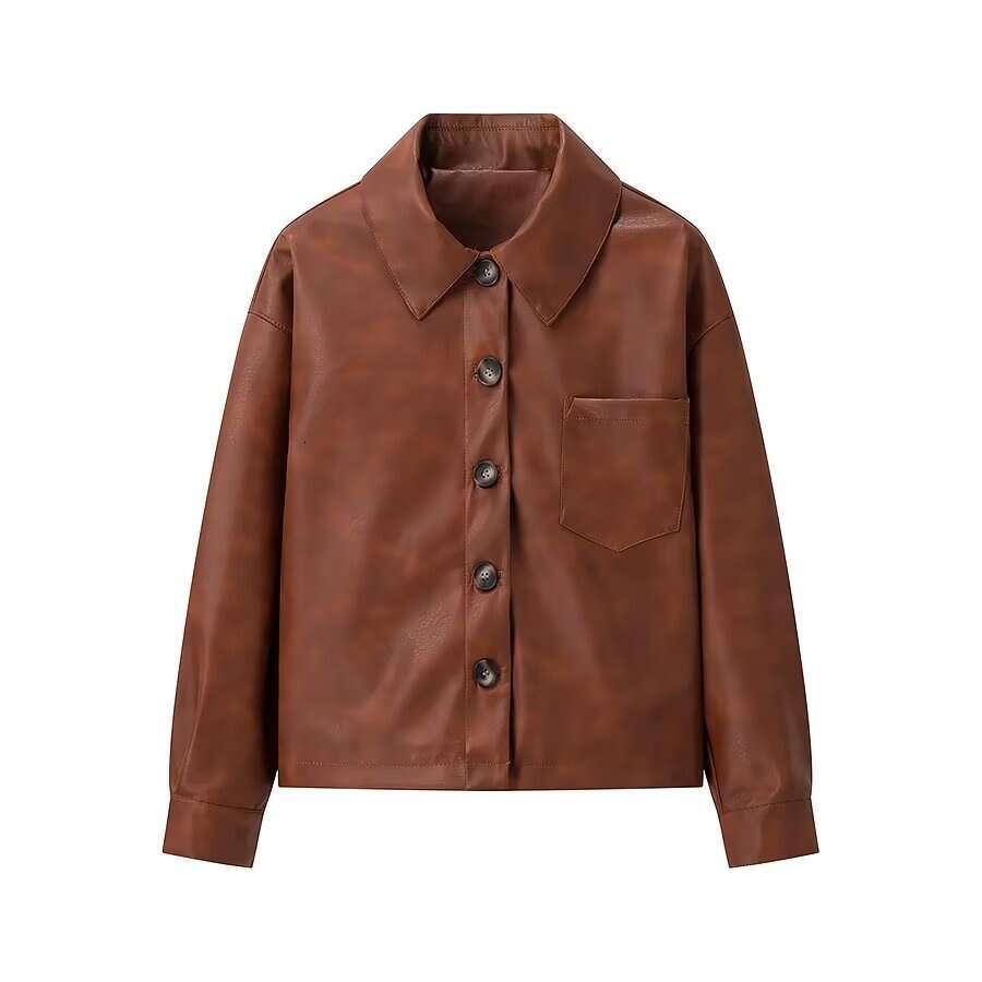 shanshi leather jacket women autumn fashion new item brown temperament long sleeved PU women's leather jacket