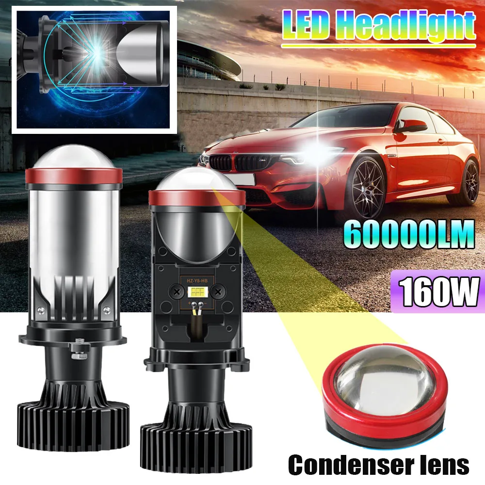60000LM Y8 H4 LED Headlights with Projector Lens Turbo Fan Auto H4 LED Lights Super Bright 9003 HB2 H4 Hi-Lo Car LED Headlight