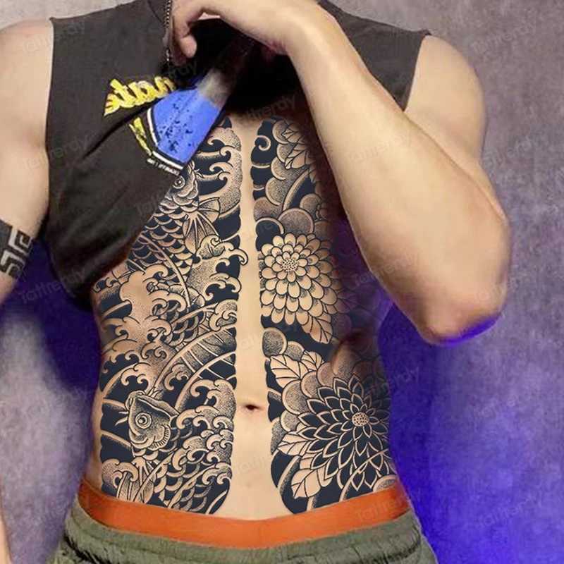 Full back chest herbal juice ink semi permanent tattoo sticker 7-15 days long temporary fake tattoo totem for men adults W241109