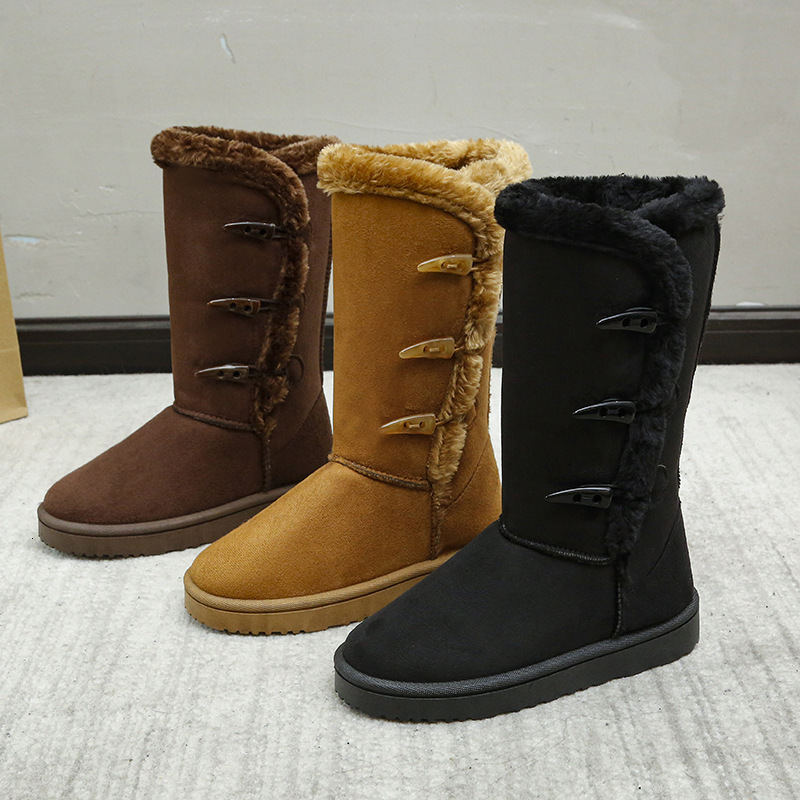 designer boot Cross border winter velvet fashion snow boots for women's warm and non slip cotton shoes with cow horn buckle for foreign trade 78f