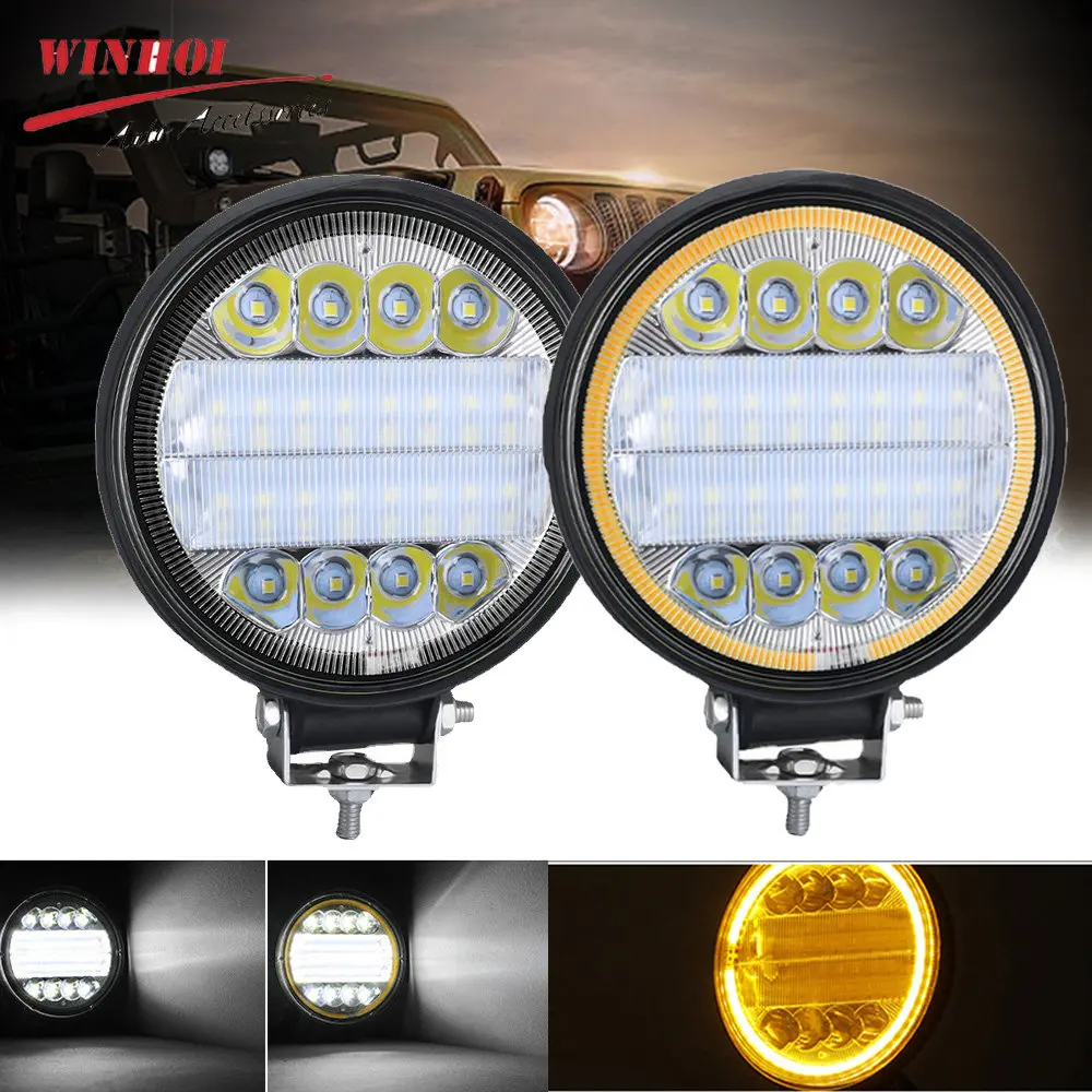 Led Work Lights 72W Led Spotlights for Car White Amber Light Bar Powerful 12v Led Headlight for Tractor Off Road 4x4 Accessories