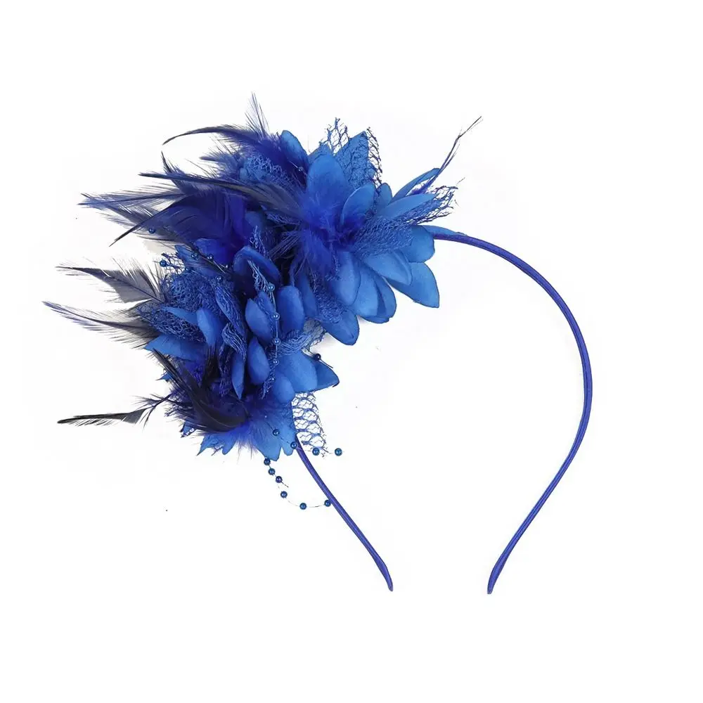 Elegant Fascinator Women Charming Hat Headband Flower Feather Mesh Yarn tail Party Wedding Hair Accessories for tail smile