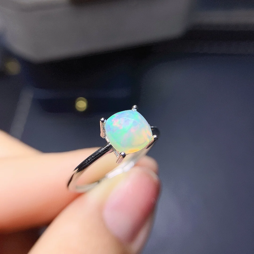 Opal Vintage Genuine Engagement Ring Sterling Sier Solitaire Natural Opal Promise Ring October Birthstone Ring smile