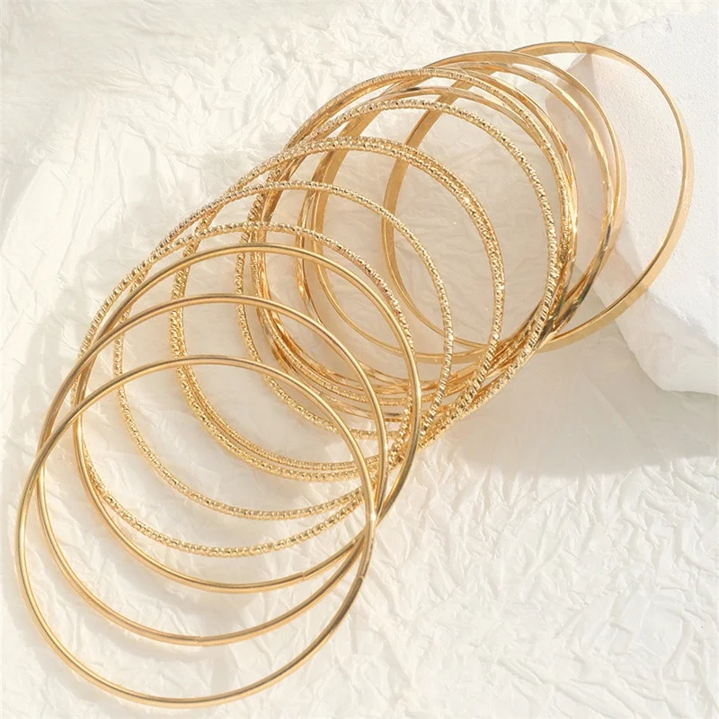 14 Pcs/Set Punk Gold Color Bracelets for Women Trendy Metal Bangle Jewelry Accessories