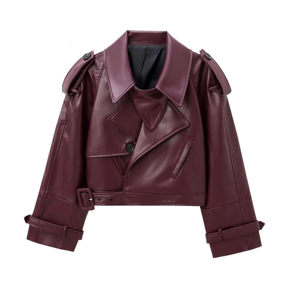 shanshi leather jacket women Women's autumn/winter fashion show silhouette shoulder motorcycle style lapel leather jacket