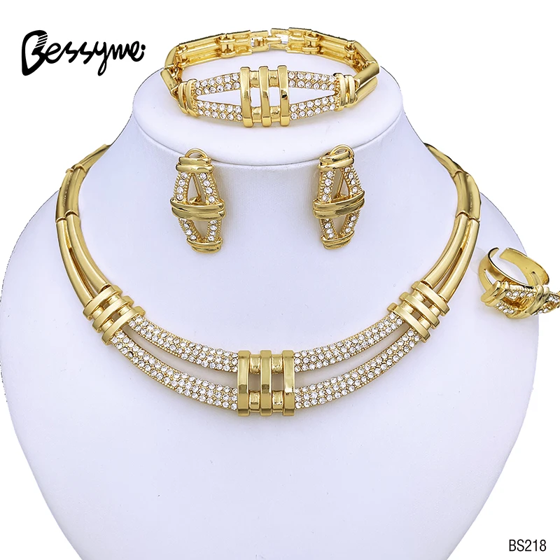 Set Jewelry Quality Women Gold Plated Dubai Set Jewelry Necklace Earrings Ring Bracelet Wedding Party Accessories smile