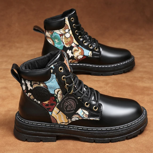 Top Boots Men High Leather Shoes Men Boots Comfortable Breathable Water Proof Shoes For ddmysmile Men Military Lace-Up Botas Hombre Smile