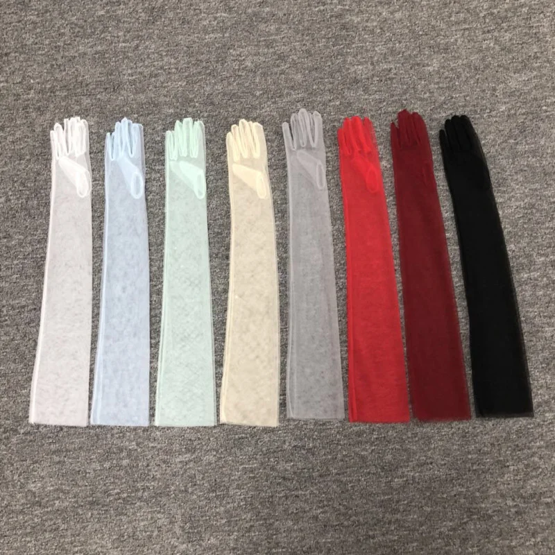 70Cm Women Sheer Tulle Gloves Transparent Thin new Stretchy Full Finger Elbow Long Glove 2025 Mittens Wedding Party Photography Accessory