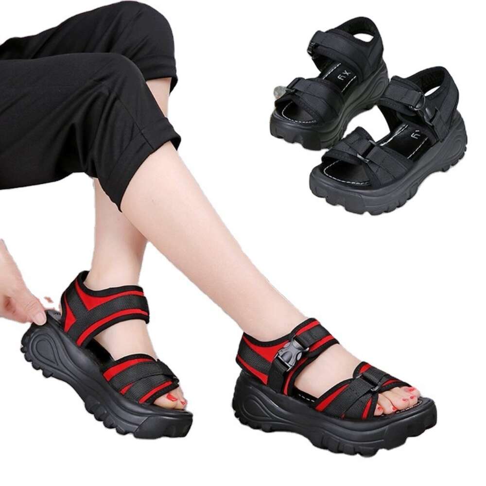 Sandals Summer 2024 New Student Thick Sole Slope Pine Cake Heel Flat Bottom Sports Style Women's Shoes ddmythur