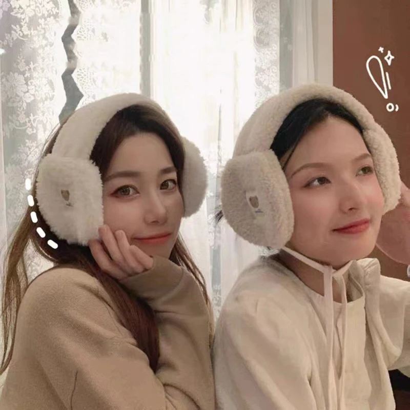 Lace UP Khaki Korea Cute Bear Earmuff Women Winter Plush Warm Ear Warmer Adults Kids Tie Ear Muffs Earphones Woman ddmysmile Ear Cover Hot Smile