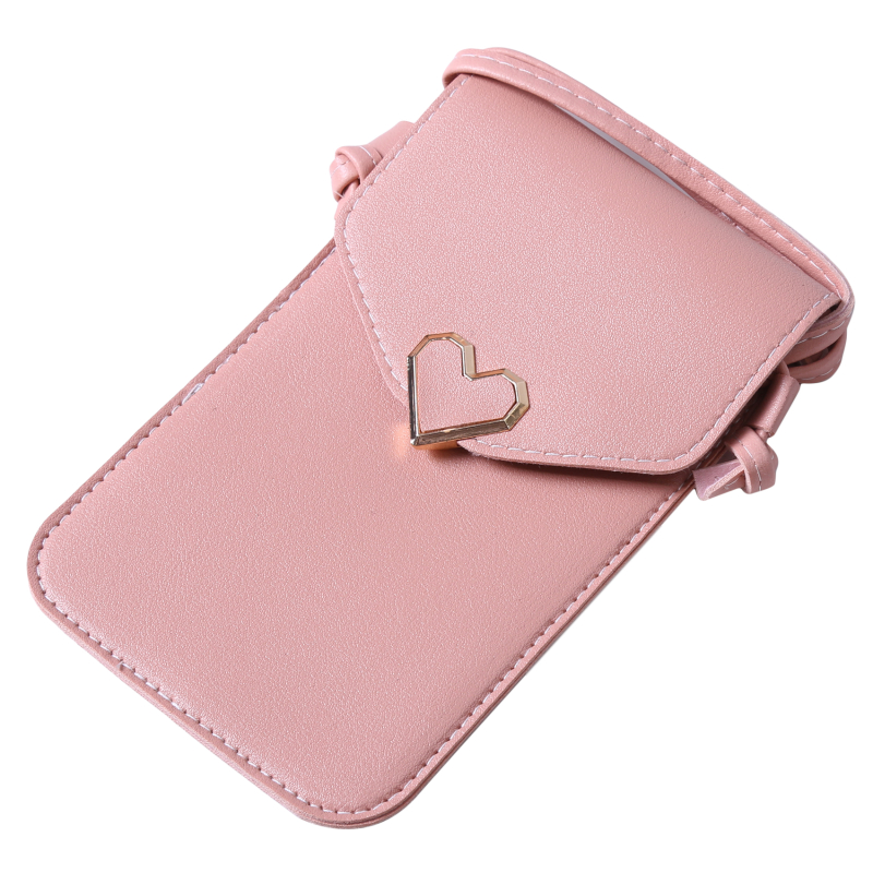 Women Shoulder Bag Heart Shaped Decoration Mobile Phone Pouch Large Capacity Practical Small Flap Purse Female Mini Wallets