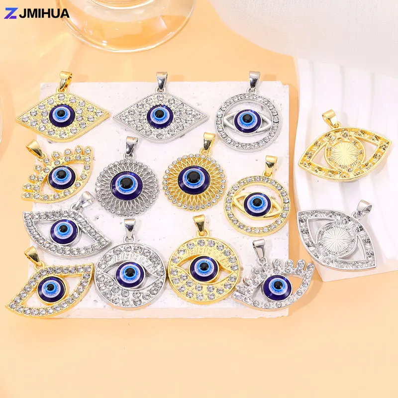 Blue Crystal Turkish Charms Evil Eye Pendants For Jewelry Making Findings DIY Designer Necklaces Earrings Supplies Accessories smile
