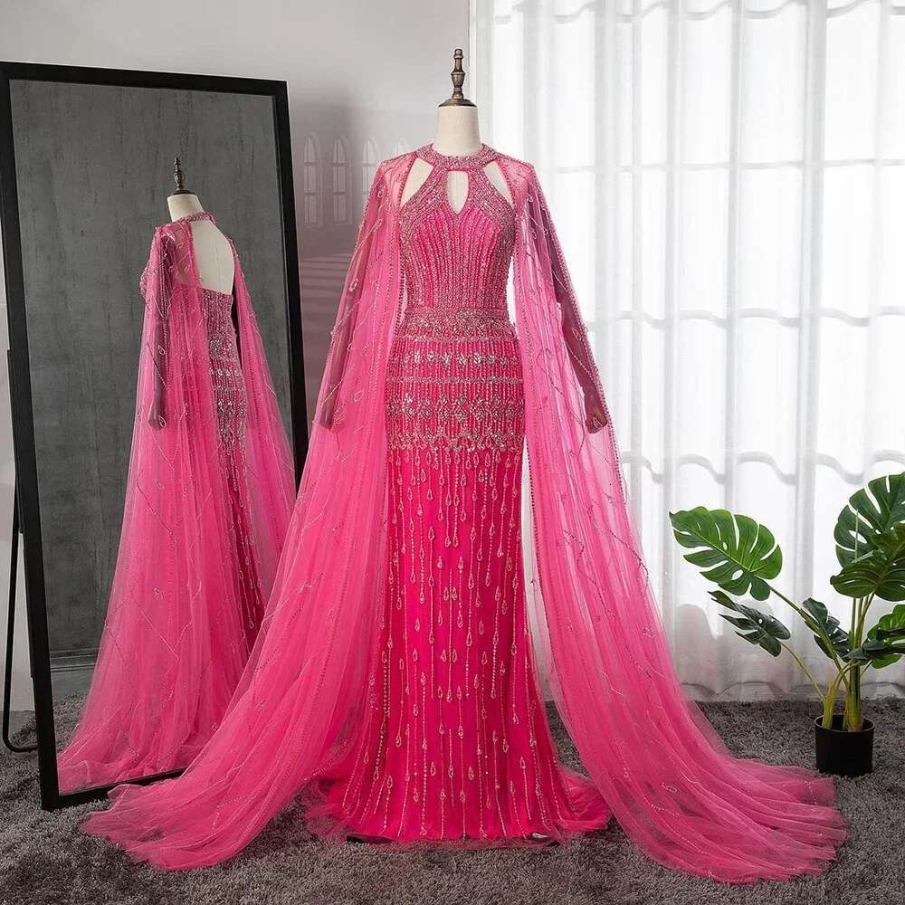 Serene Hill Mermaid Cape Beaded Evening Dresses Gowns For Arabic Party LA Customized