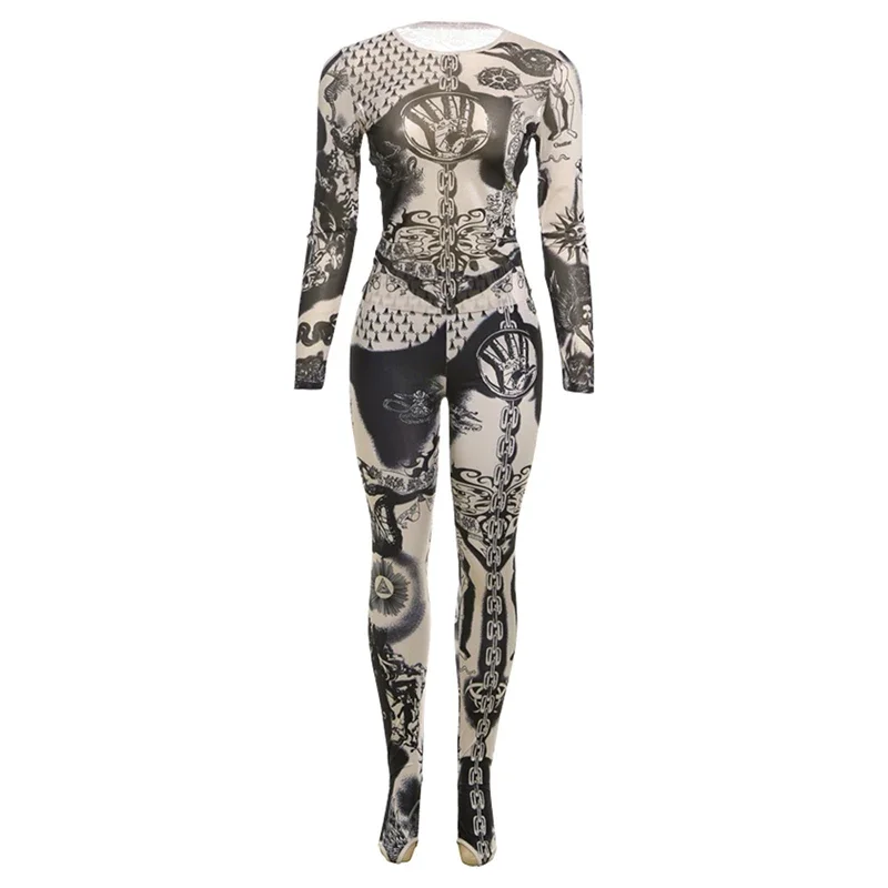 hot sale Women 2 Piece Set Sexy Hipster Sexy Skinny Elastic See Through t-Shirt+Thick Leggings Slim Matching Clubwear Outfits