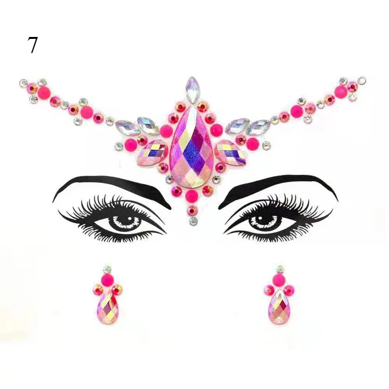 Jewels Face 3D Dia Tattoo Body Makeup Eyebrow Stickers Shiny Rhinestones Music Festival Decor Self Adhesive DIY Beauty smile