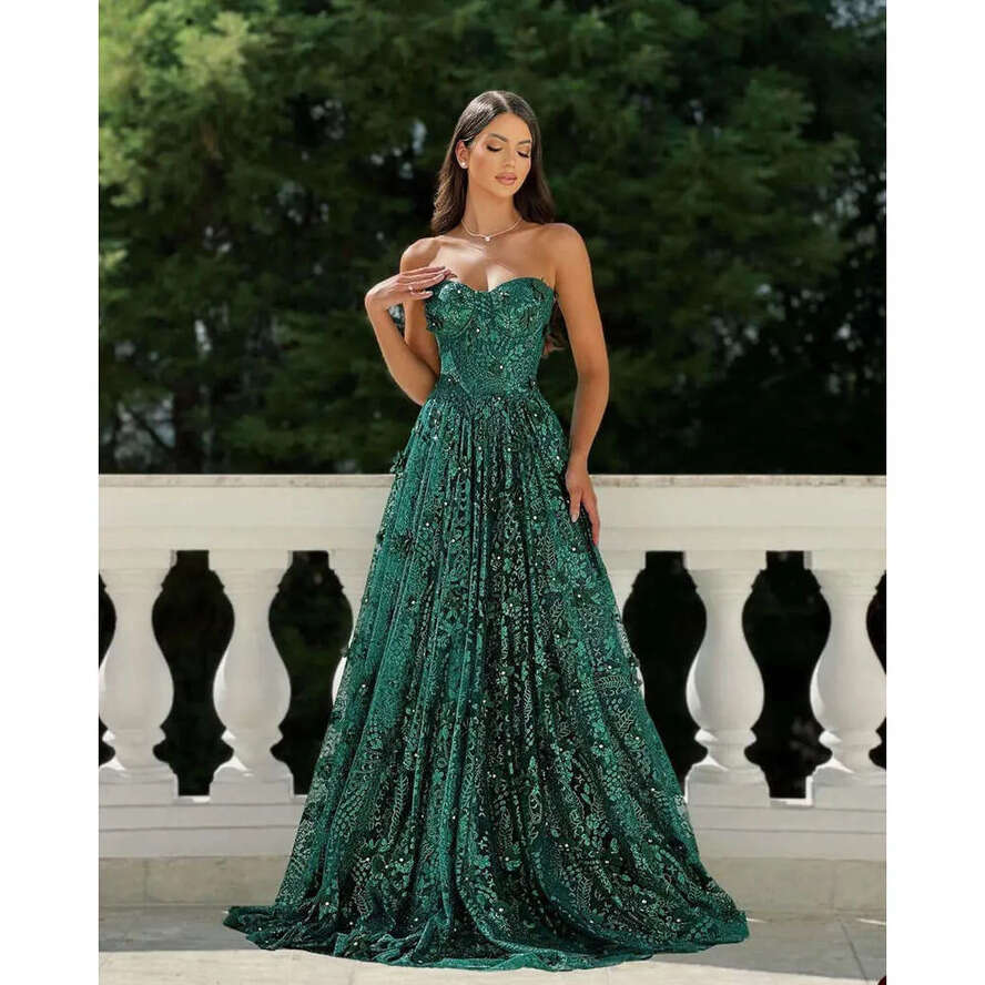 Evening Vibrant Dresses A E Appliques Sequined Lace Strapless Backless Prom Gown Party Dress Vestido De Noite Custom Made