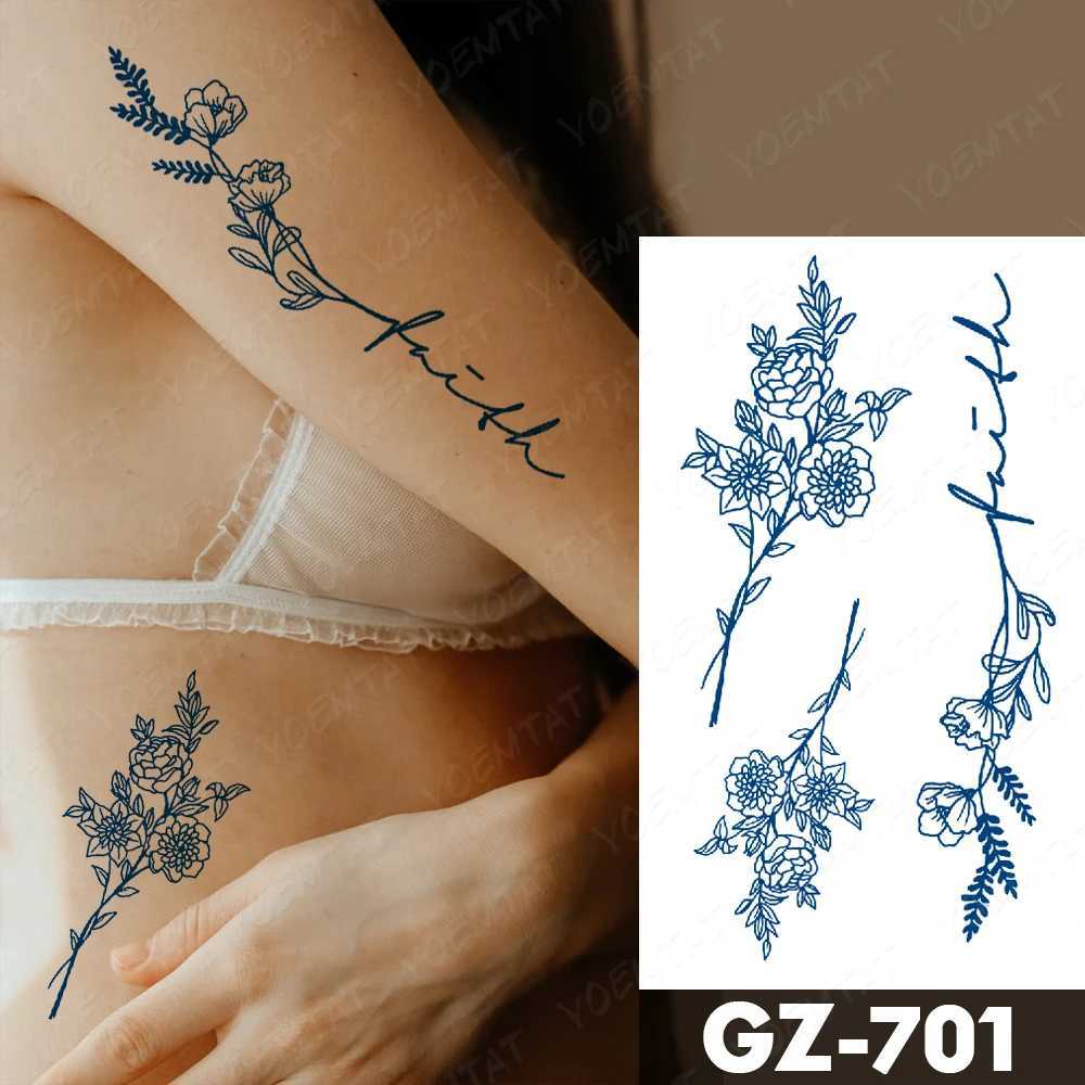 Semi permanent waterproof temporary tattoo sticker fruit juice long-lasting ink tattoo thread rose herb fake tattoo female body art W241109