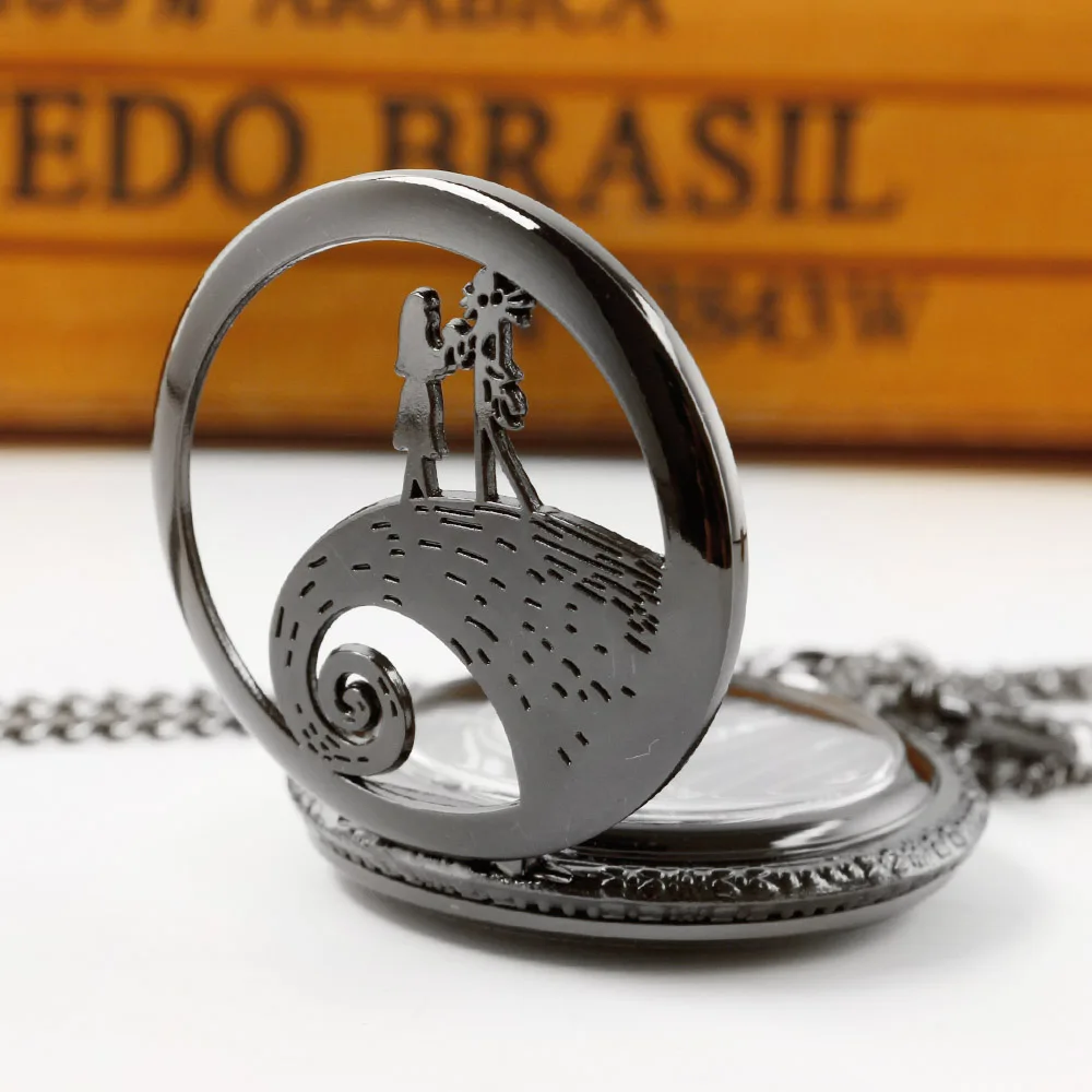 Pattern Skull Black Hollowed-out Men's Temperament Popular Steampunk Vintage Pocket Watch Gift Necklace reloj hombre smile