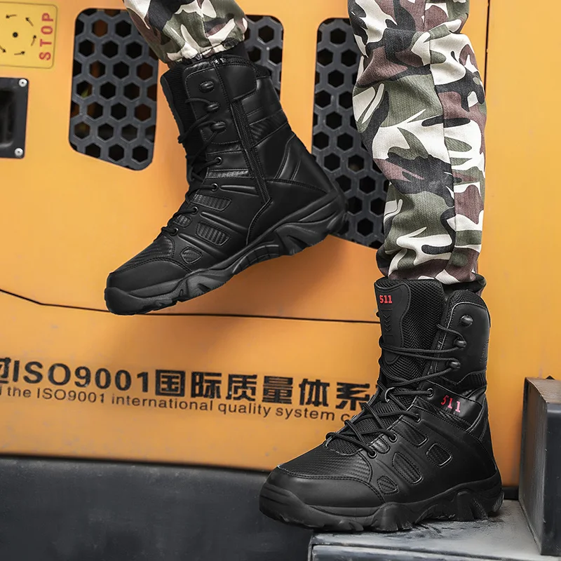 Mens Boots Tactical Special ddmysmile Force Leather Waterproof Desert Combat Ankle Boot Army Work Men's Shoes Plus Size 39-48 Smile