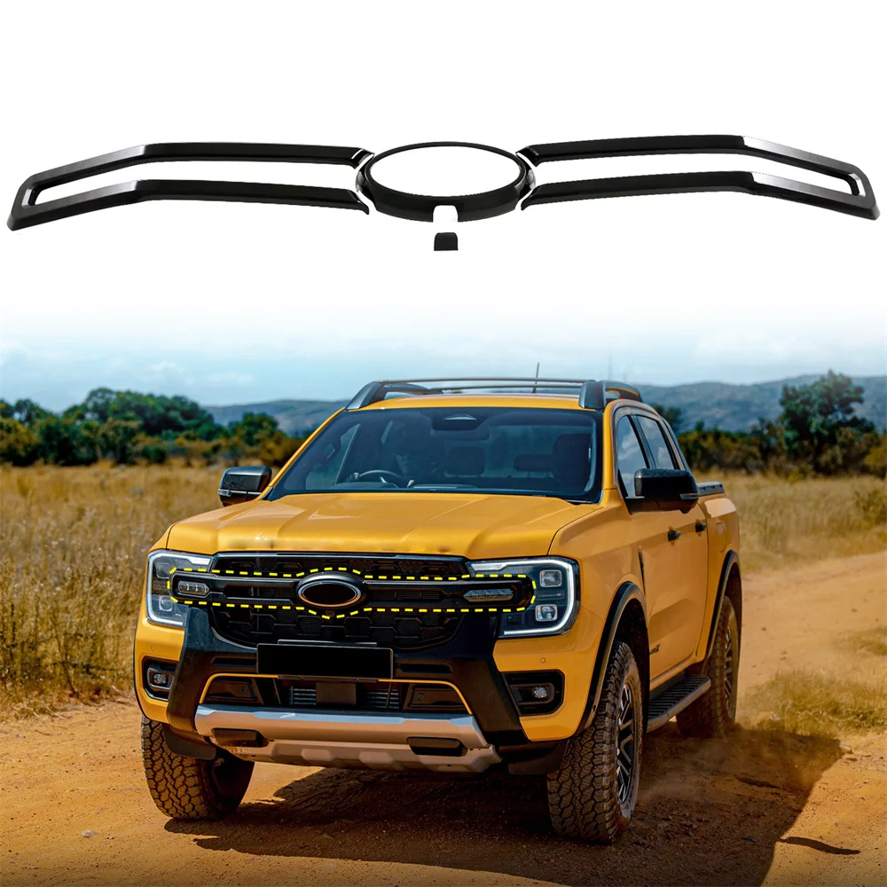 for Ford Ranger WILDTACK, XTL ,XL, XLS 2023 2024 Car Exterior Front Center Grill Grille Strip Molding Trim ABS Plastic 4pcs