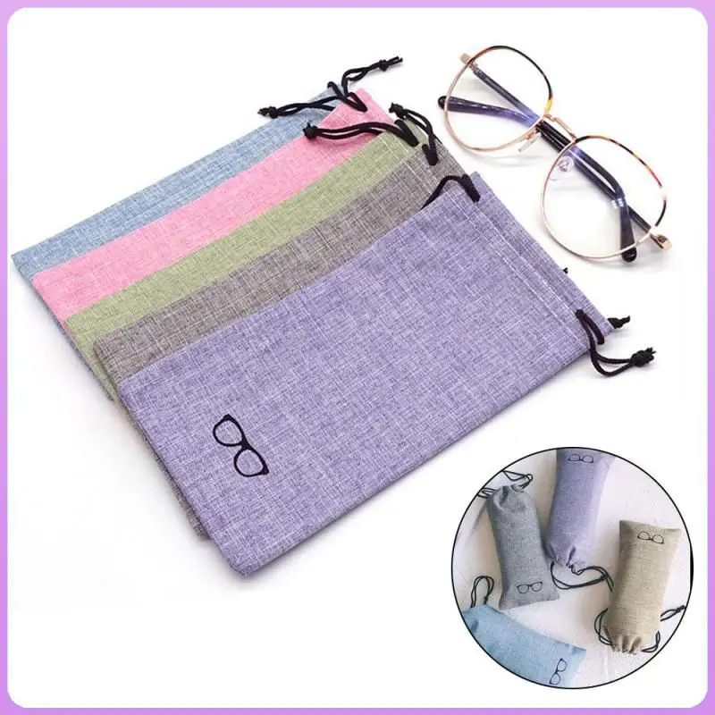 Glasses Bags Linen 1/6pcs Jewelry Mobile Phones Glasses Storage Bundle Pocket Portable Colorful Girls Sunglasses Vintage Bag smile