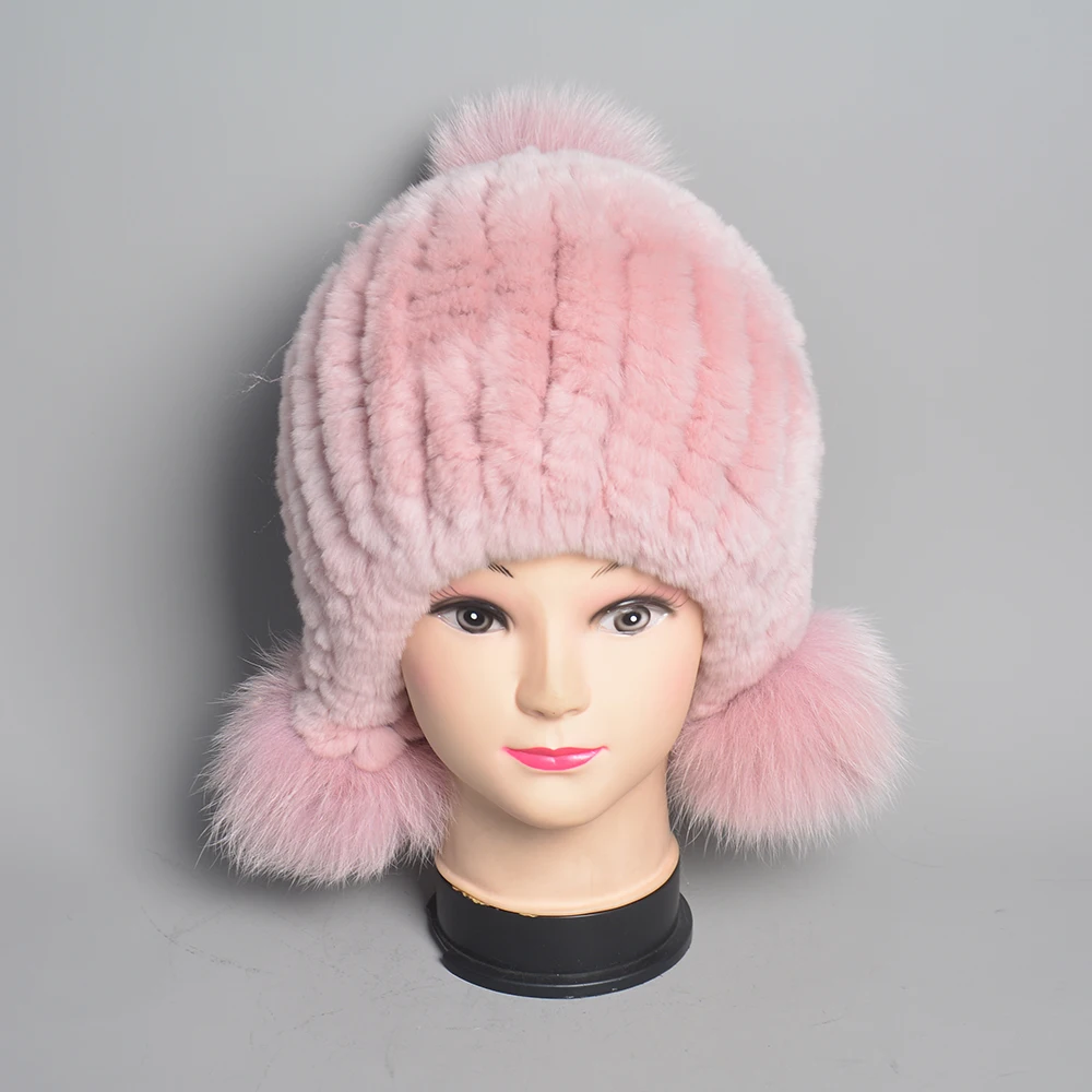 Rabbit Bomber Natural Fur ddmysmile Hats Winter Warm Outdoor Fluffy Earflap Caps Russian Boys And Girls Children Smile