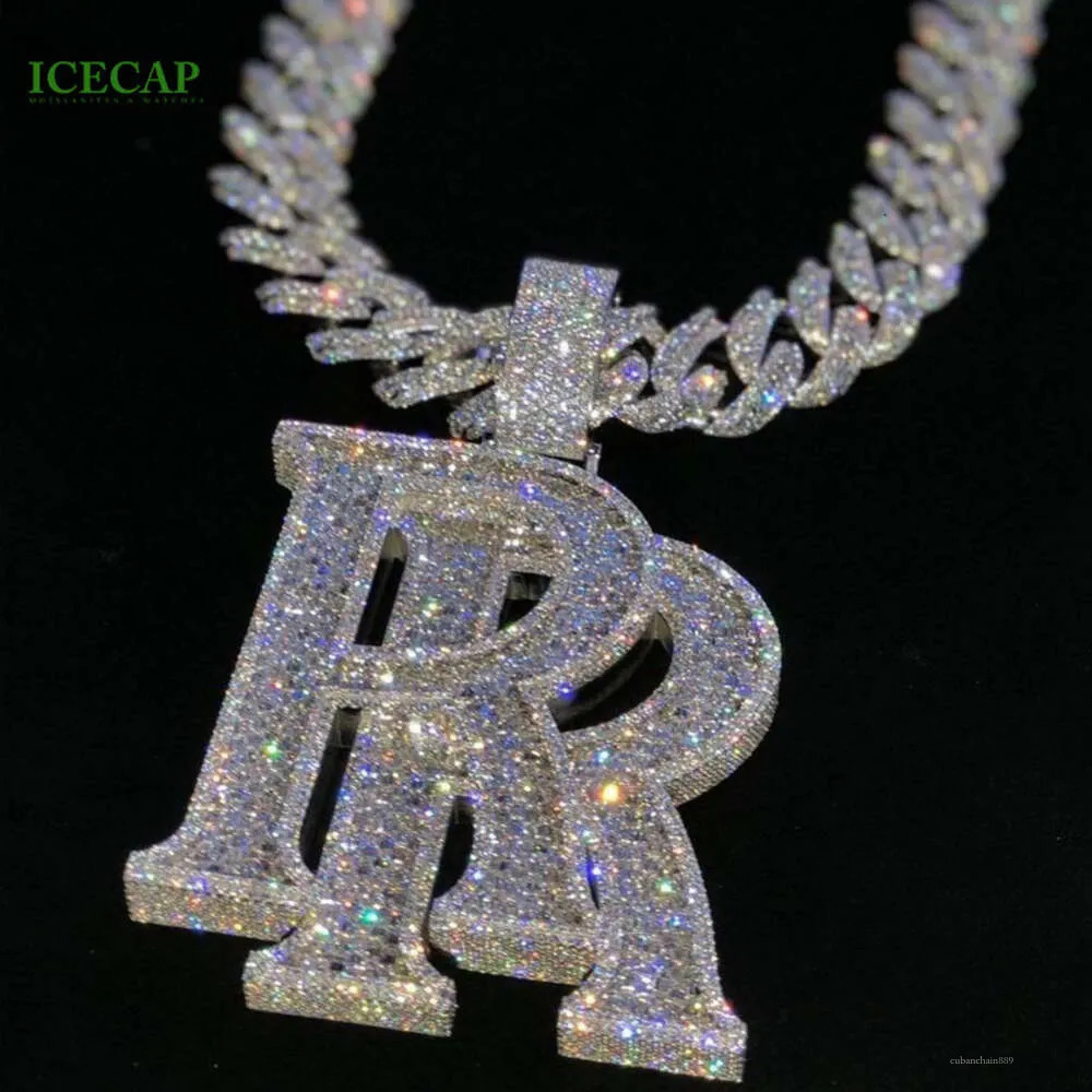 Iced Out Jewelry Moissanite Letters Dias Necklace Hip Hop Sier Custom Pendant
