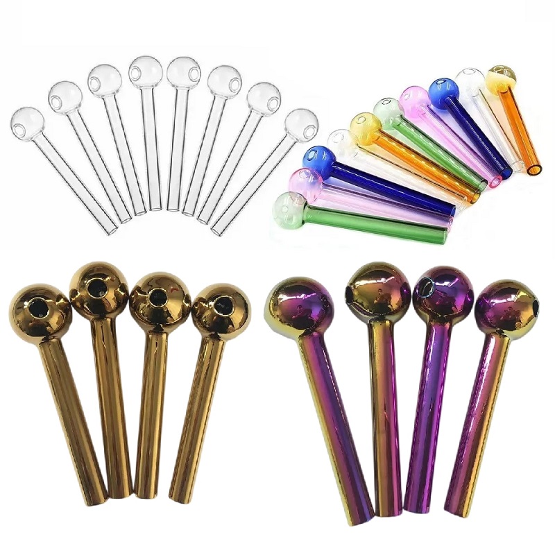 10cm Cheapest Colorful Pyrex Glass Oil Burner Pipe glass tube smoking pipes tobcco herb glass oil nails