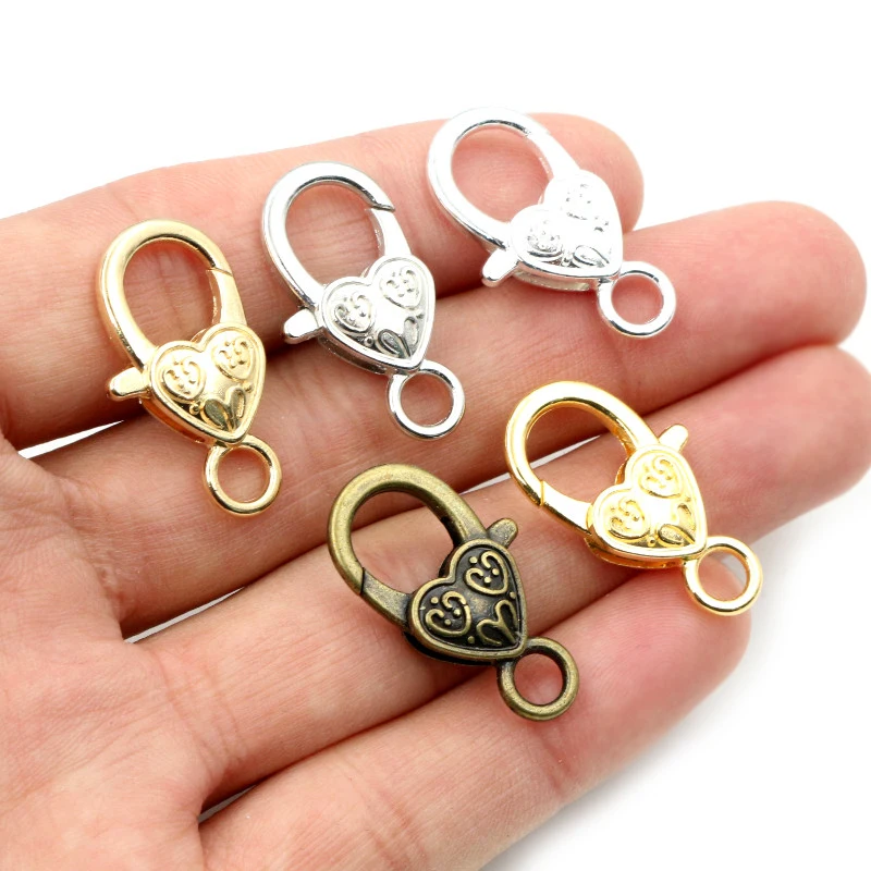 10pcs 26x19mm Gold 2025 Sier Plated Colorful Heart Jewelry Findings,Lobster Clasp Hooks for Necklace Bracelet Chain new DIY Making